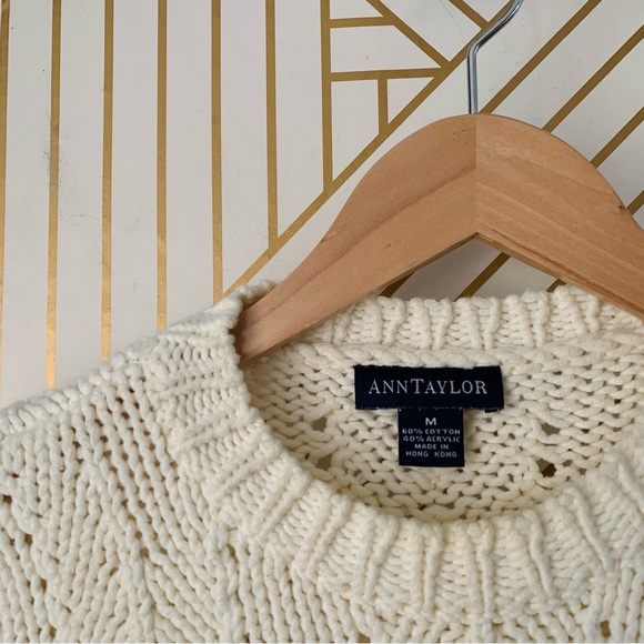 Ann Taylor vintage cotton Cable chunky Knit Braided cotton blend Sweater ribbed - Picture 5 of 10